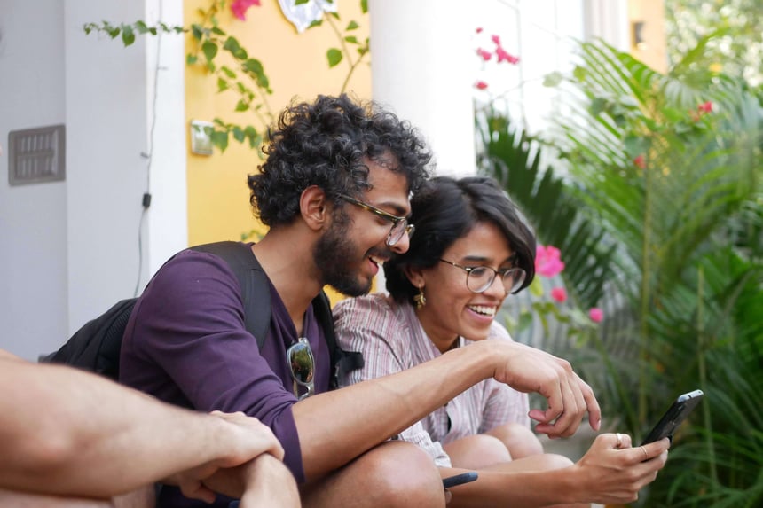 couple looking at a phone